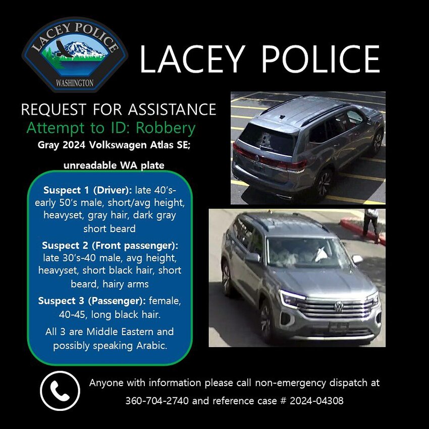 Lacey Police's poster seeking the community's assistance in capturing the suspects.