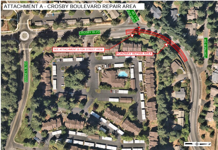 The portion of Crosby Boulevard getting repaired is the northbound lanes from Somerset Hill Drive to Fortner Drive.