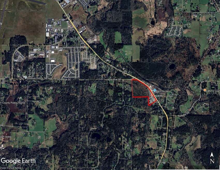 This image shows Old Highway 99 in yellow; the BAR Holdings property is outlined in red.