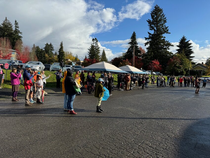 More than 100 students, parents and others attended the ceremony on October 21, 2024 recognizing the Olympia School District's action to fly the Squaxin Island Tribe's flag.