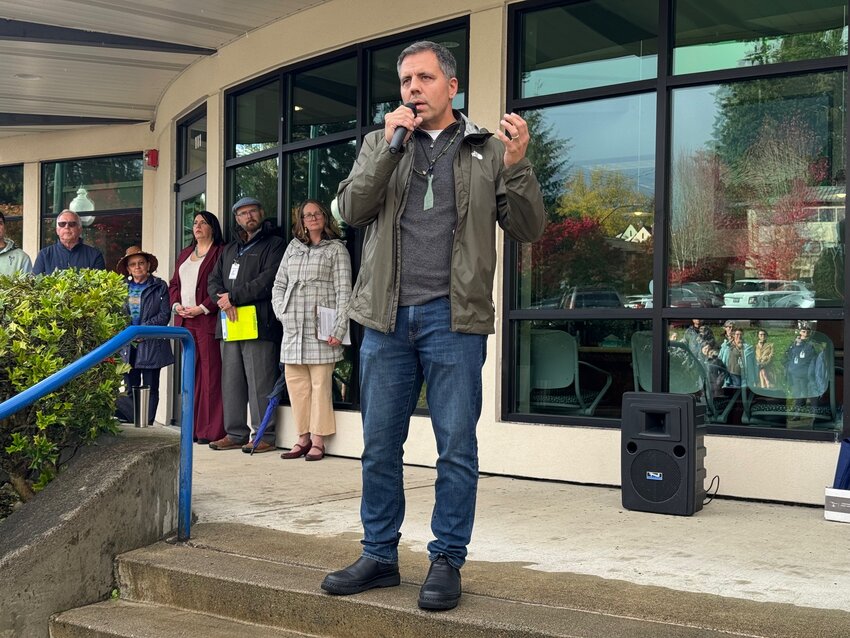 Squaxin Island Tribal Council Chairman Kris Peters spoke at the Olympia School District offices on October 21, 2024