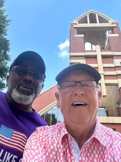 Jarvis and Joe in front of the "new" Ebenezer Baptist Church.