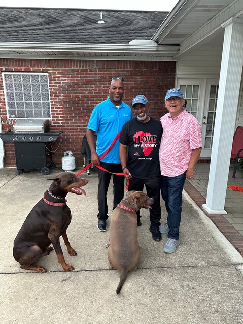Our welcoming committee in Tuscaloosa: Pierre and his two dogs.