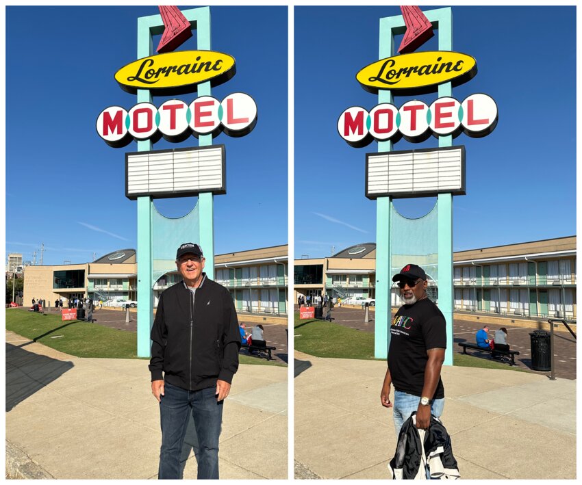 Joe Foss, left, and Jarvis Harris took each other's portraits in front of the Lorraine Motel in Memphis.