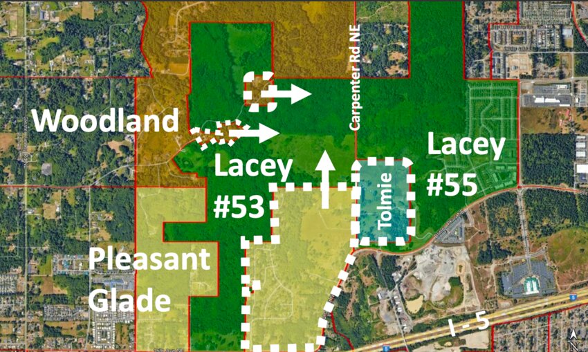 A map shows precinct boundary adjustments in Thurston County, as part of the 2025 Precinct Maintenance Plan following annexations in Lacey. 