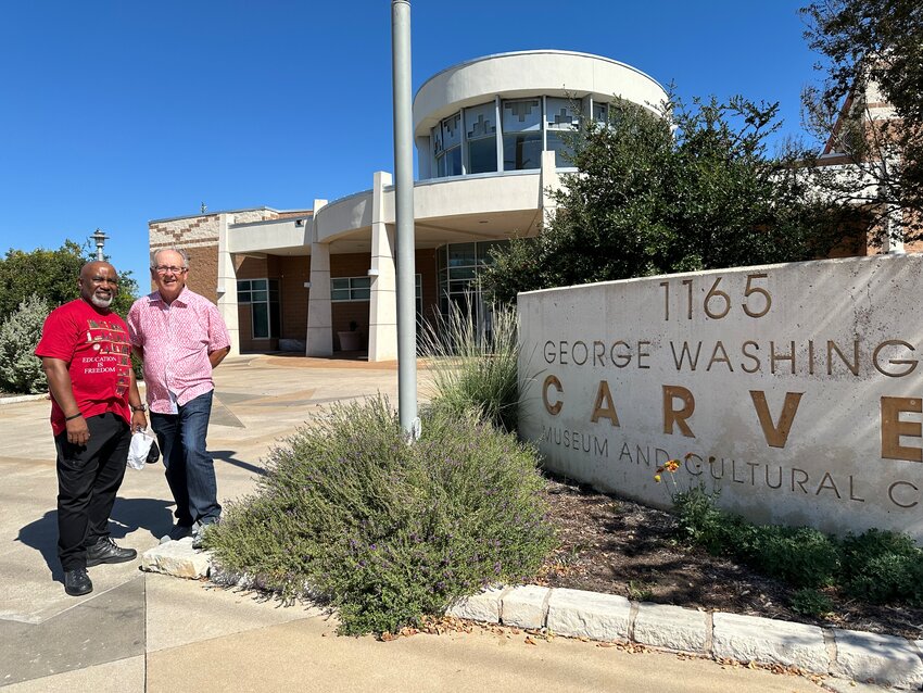 Jarvis, left, and Joe before visiting the George Washington Carver Museum in Austin.