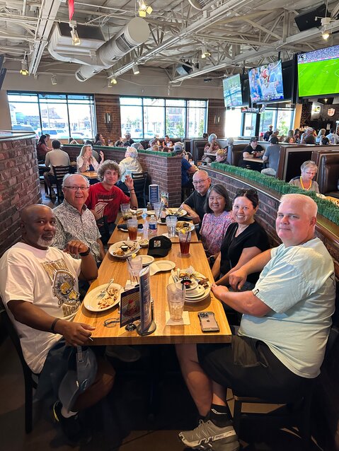 Lunch with Joe's friends, Juvi and Carmella, Emily and Ron, and grandson Cameron. Where's Joe? Behind the camera.