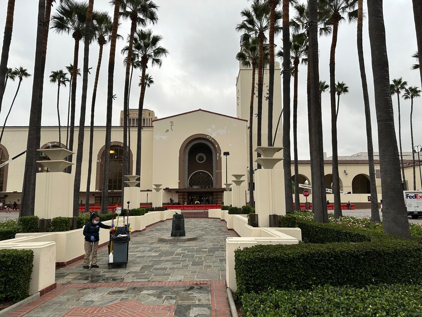 This is an outside view of the Los Angeles Amtrak Station.