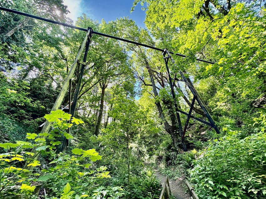 Suspended sewer above Garfield Nature Trail.