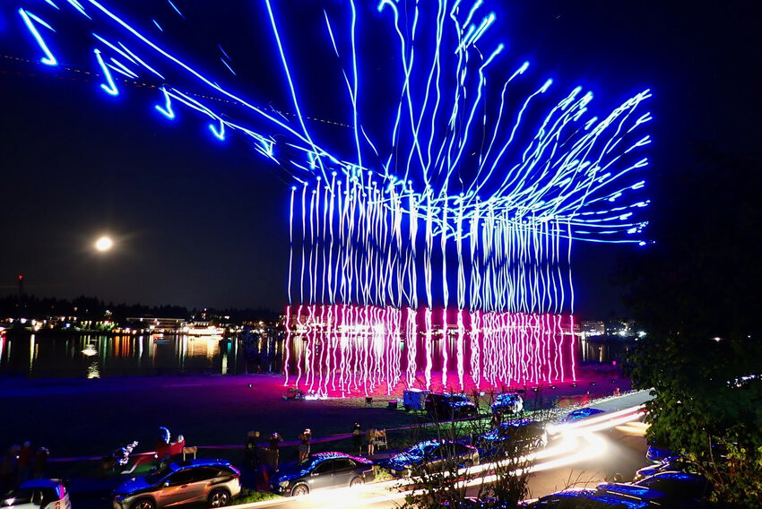 The drone show at West Bay Park.