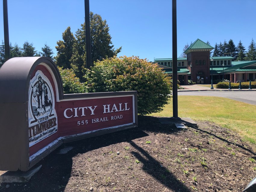 Tumwater City Hall on a sunny day in July 2020.