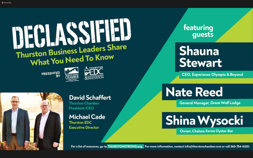 Since the start of the pandemic shutdowns, Thurston EDC and Thurston Chamber of Commerce have held weekly Zoom conferences on topics of interest to business leaders.