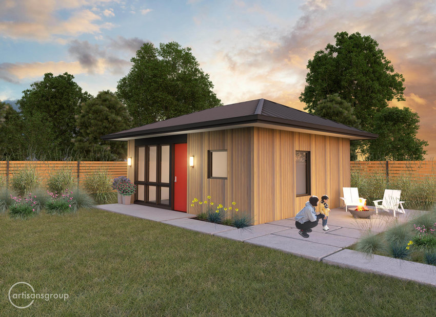 Accessory dwelling units up to 850 square feet are allowed to be permitted and built on single-family properties in Olympia as of the city council's decision on Dec. 8, 2020. The above rendering is for a one-bedroom cottage.