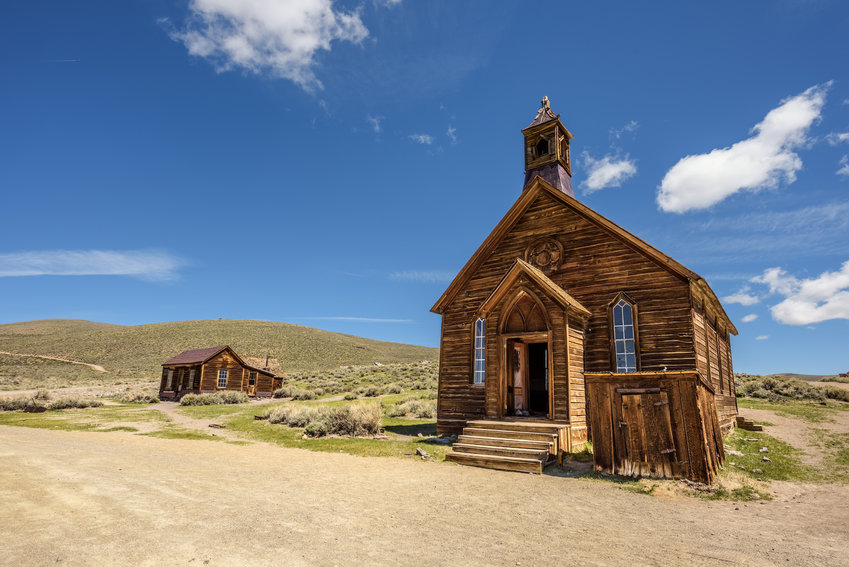 One of the earliest churches abandoned in the United States is this former Methodist church in Bodie, California, which became a ghost town in 1915.