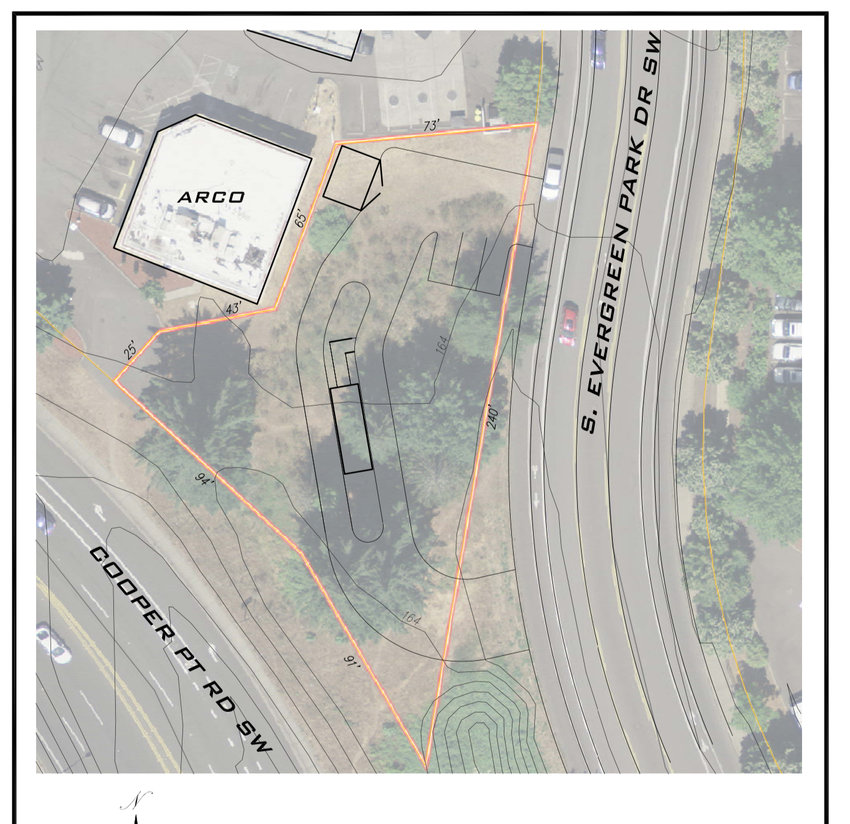 A site plan for a proposed espresso stand at Cooper Point Road and Evergreen Park Drive, that was presented to the Olympia Site Plan Review Committee on Wed., Feb. 17, 2021.