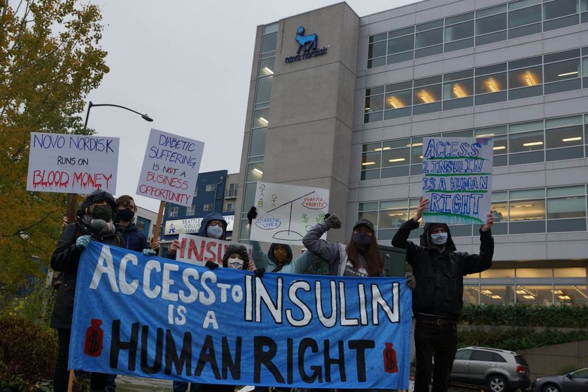 This protest took place in November 2020, on World Diabetes Day, outside Novo Nordisk&rsquo;s Seattle office in the 500 block of Fairview North in Seattle. The Danish drugmaker has come under fire by activists for charging too much for its drugs. In 2019 it announced it was making a cheaper generic version of Insulin Aspart, a man-made insulin used to control high blood sugar in adults and children.