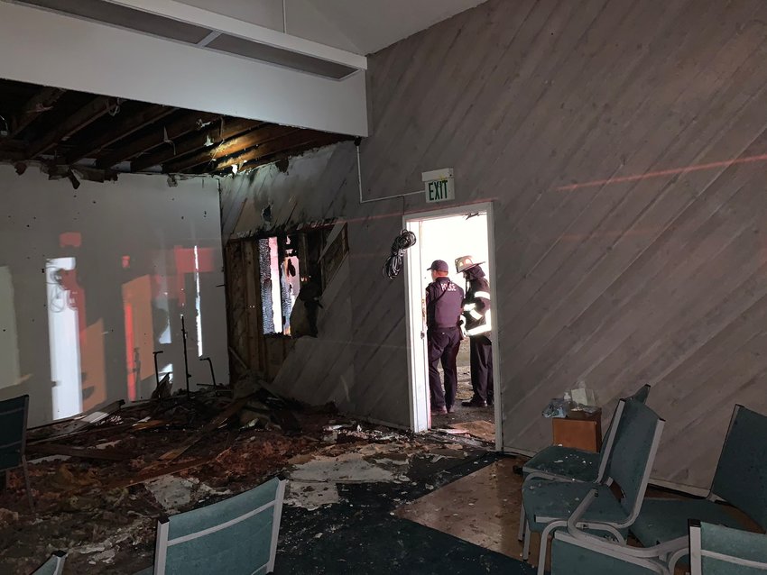 This is a view of an interior room at Gloryhouse Foursquare Church in Olympia after the fire was extinguished on May 1, 2021.