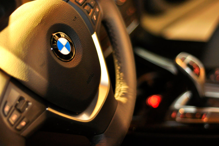 This image shows a BMW steering wheel and was taken while the car was parked.