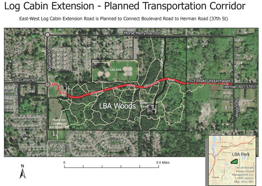 The proposed Log Cabin Road Extension would connect North Street-Log Cabin Road in Olympia with Herman Road-37th Ave SE in Lacey.