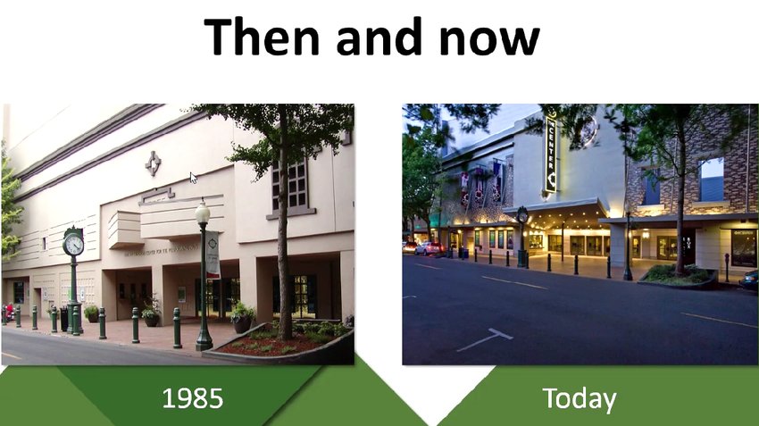 The Washington Center for the Performing Arts is shown before and after its 2014 renovation.