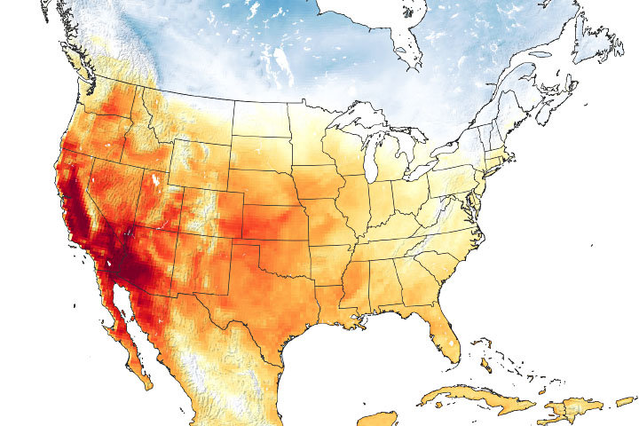 Last year, on June 27, 2021, this was NASA&rsquo;s thermal infrared map of the United States.