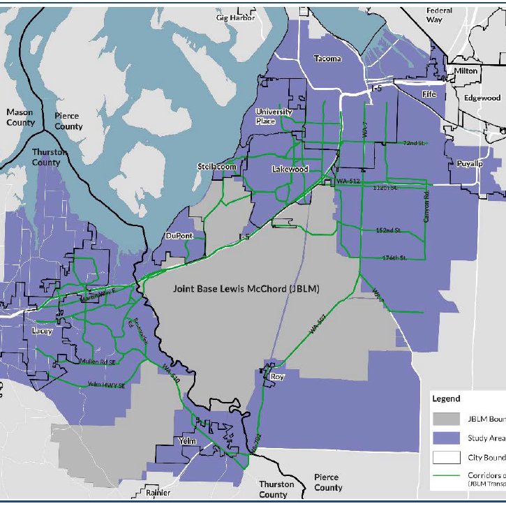 The areas in purple indicate the area from which Joint Base Lewis-McChord researchers are seeking opinions.