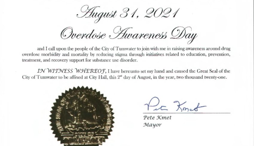 Tumwater declared Aug. 31, 2021 to be Overdose Awareness Day at the city council meeting on Aug. 2.