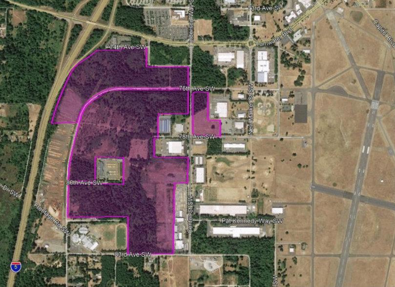The area outlined in purple show the 199-acres optioned by Panattoni Development at the New Market Industrial Campus.