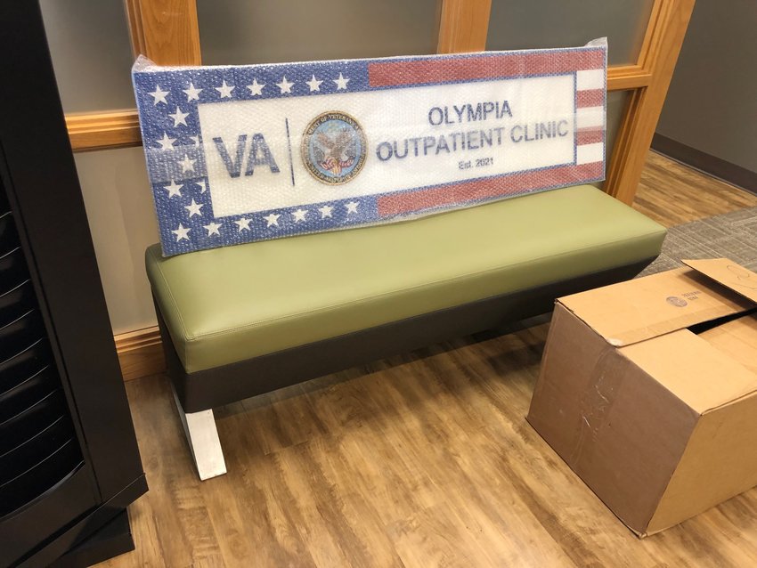 The new sign for the VA Olympia Outpatient Clinic was still in its protective shipping wrapper as recently as the week before the official opening of the clinic on Aug. 16, 2021.