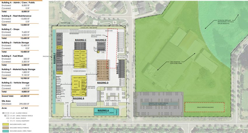 This drawing shows the &quot;Alternative A&quot; conceptual design for Tumwater&rsquo;s new maintenance and operations facility.