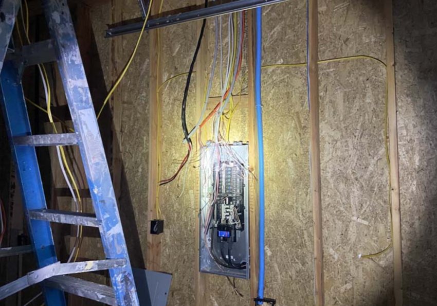 Police photo of a fuse box allegedly tampered with by the suspect at a construction site.