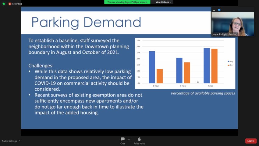 Parking staff surveyed the Downtown area in August and October of 2021;  and the data shows relatively low parking demand