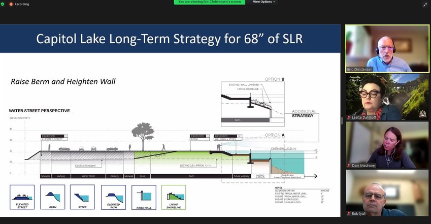 At the Sea Level Rise Response Collaborative-Executive committee meeting held on August 5, 2022, Olympia Water Resources Director Eric Christensen discussed different strategies for the SLR plan to address flooding within downtown Olympia.