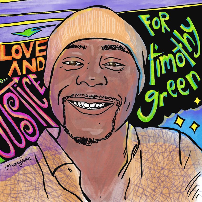 A drawing of Timothy Green who was shot and died in a police shooting on August 22, 2022.
