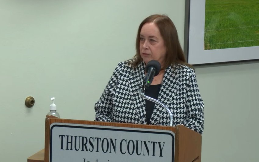Tumwater Mayor Debbie Sullivan gave testimony during a public hearing for the suspension of Hopkins Drainage Ditch District.