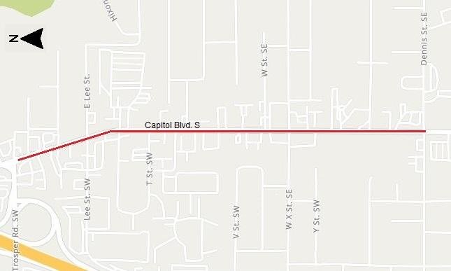 Capitol Boulevard South from Dennis Street SE to Trosper Road SW will undergo roadwork from Friday, October 21 8p.m. to Saturday, October 22 4 a.m.