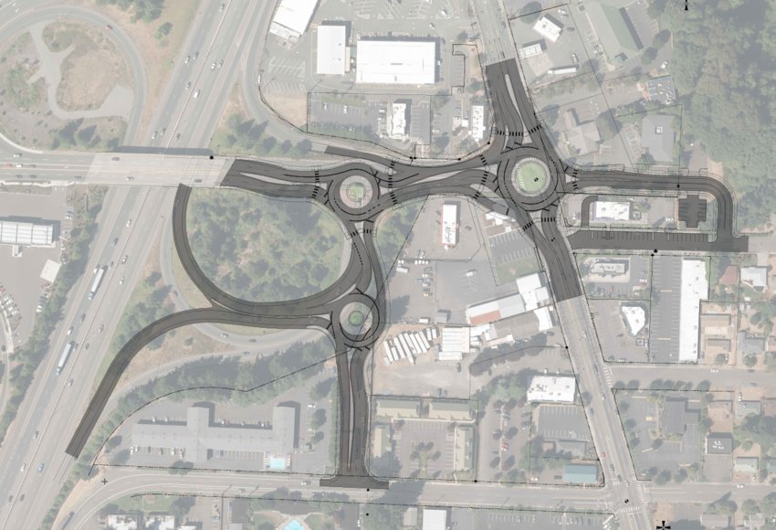 The Capitol Boulevard Project's anticipated changes over an aerial photo of the area.