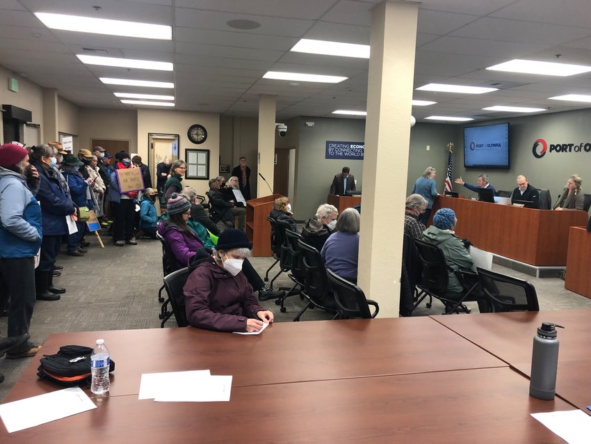 Approximately 45 of the 60 protestors observed the public testimony portion of the Port of Olympia Commission meeting on January 9, 2022; of these, 17 spoke to the commission.
