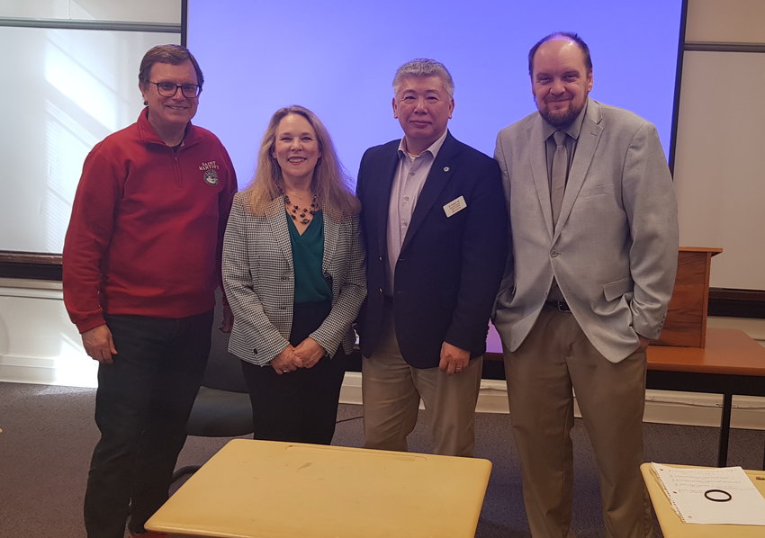 Shown from left to right: St. Martin's University School of Business Chair Dr. Donald Conant, WSBDC&rsquo;s Jennifer Dye, St. Martin's School of Business Dean Dr. Chung-Shing Lee, and BA 330 Marketing Professor Troy Kirby.