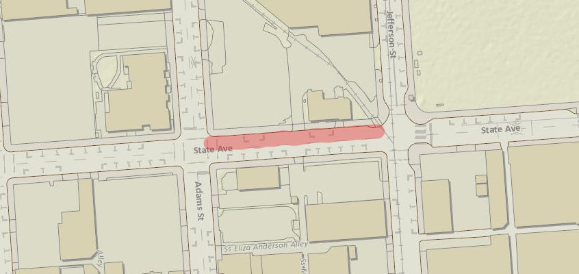 The north lane of State Avenue is closed tomorrow between Jefferson Street and Adams Street from 9 a.m. to 2:30 p.m.