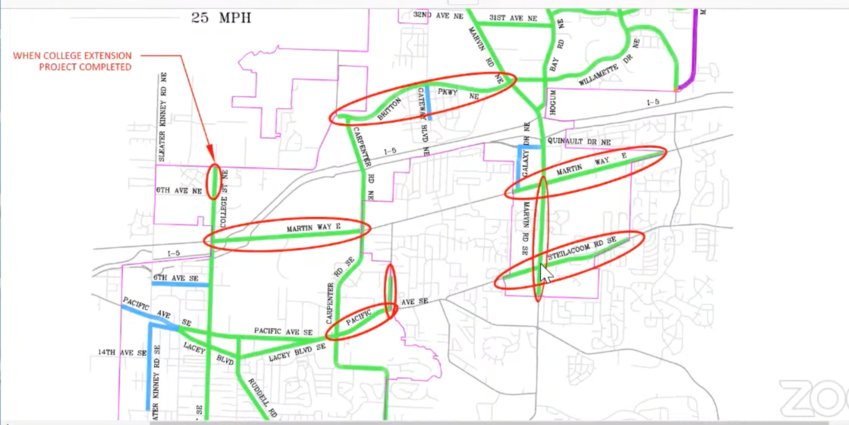 The encircled roads in red are the city roadways with modified speed limits.