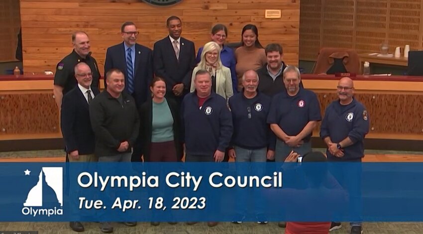 The Olympia City Council approved a resolution recognizing the Olympia Firehouse 5, a nonprofit organization for retired firefighters, during the meeting held Tuesday, April 18, 2023.