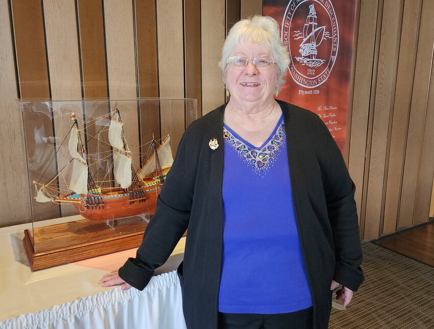 Jerri McCoy at the Washington Mayflower Society Annual Meeting and Spring Luncheon at the Tacoma Yacht Club, March 26, 2023.