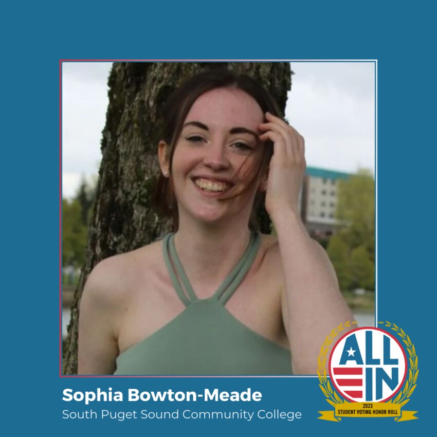 Sophia Bowton-Meade, student Senator for Legislative Affairs at SPSCC, has been recognized as part of the 2023 ALL IN Student Voting Honor Roll.