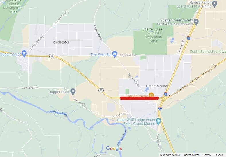 Thurston County Public Works will close US 12, from Pecan Street SW to Old Highway 99 SW/Elderberry Street SW, for the paving of the new roundabout intersection at Sargent Road.