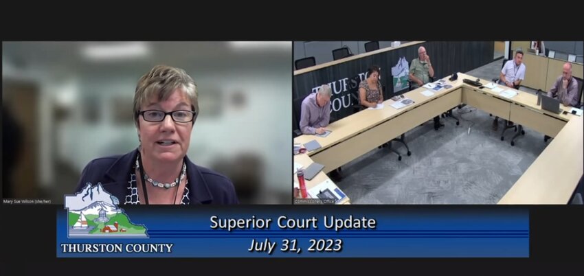 Judge Mary Sue Wilson gives the Board of County Commissioners an update about the status of the Superior Court.