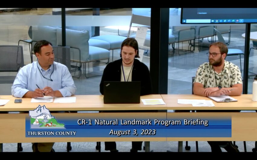 Associate Planner Bryan Benjamin (center) briefed the Board of County Commissioners about the propose Natural Landmark Program.