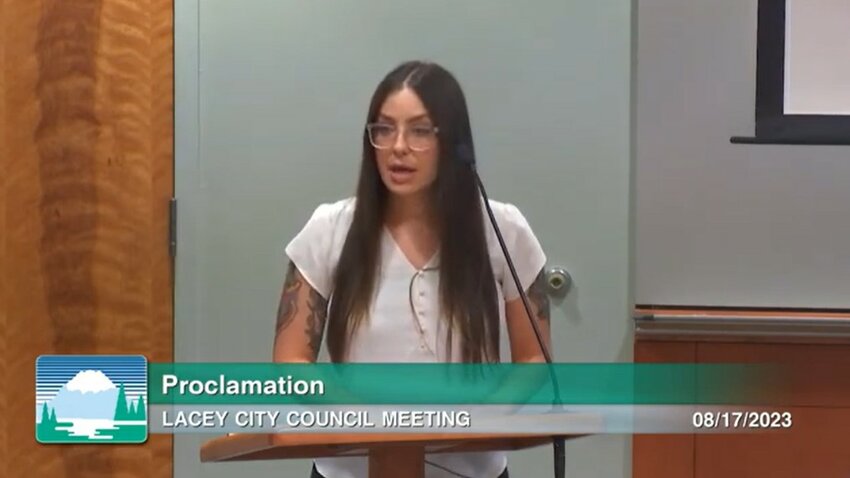 Katie Strozyk, Thurston County Opioid Response coordinator, joined the Lacey City Council public meeting on August 17, 2023 for the proclamation of Overdose Awareness Day.