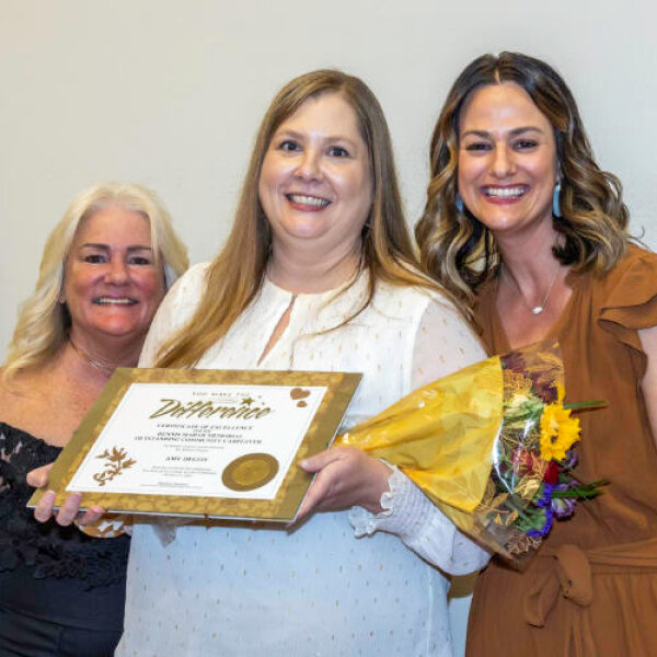 Pictured at last year's award celebration, left to right: SAN President Marilyn Jamison; Amy Degon, 2022 Community Caregiver Award recipient from MyMedSupplies; and Lynessa Stone of Advanced Health Care who is the co-chair of the SAN Caregiver Awards. Note: Photographer Clair Ferris is the owner of Funeral Alternatives and a SAN member