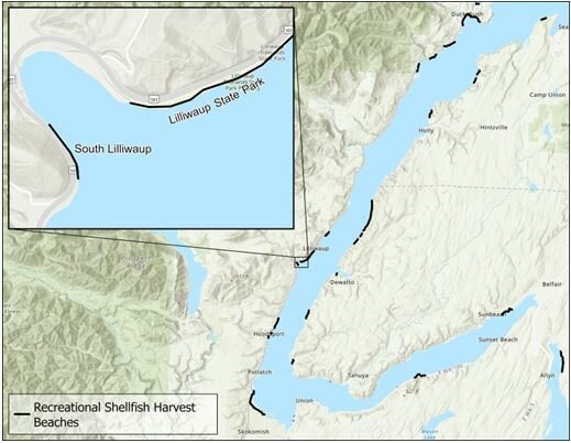 This is the map of Liliwaup Beach showing the areas restricted from shellfish harvesting